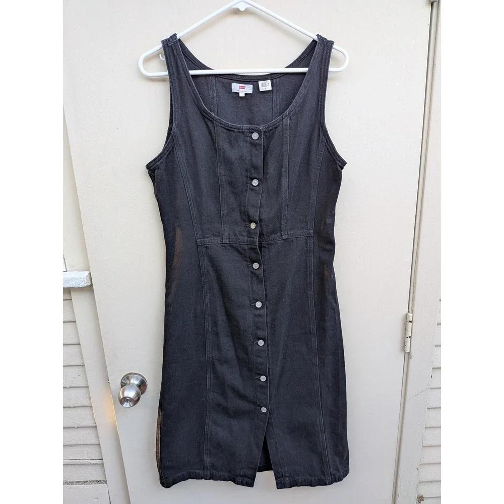Levi's Black Denim Button Front Sleeveless Midi‎ Dress Size Medium